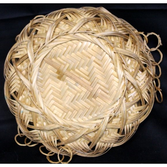 Vtg Boho Tan Beige Woven Bamboo 3 Tiered 19" Hanging Fruit Kitchen Plate Basket - Picture 8 of 11